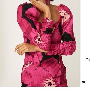 Hutch Bold Pink Floral Puff Sleeve  Mini Dress